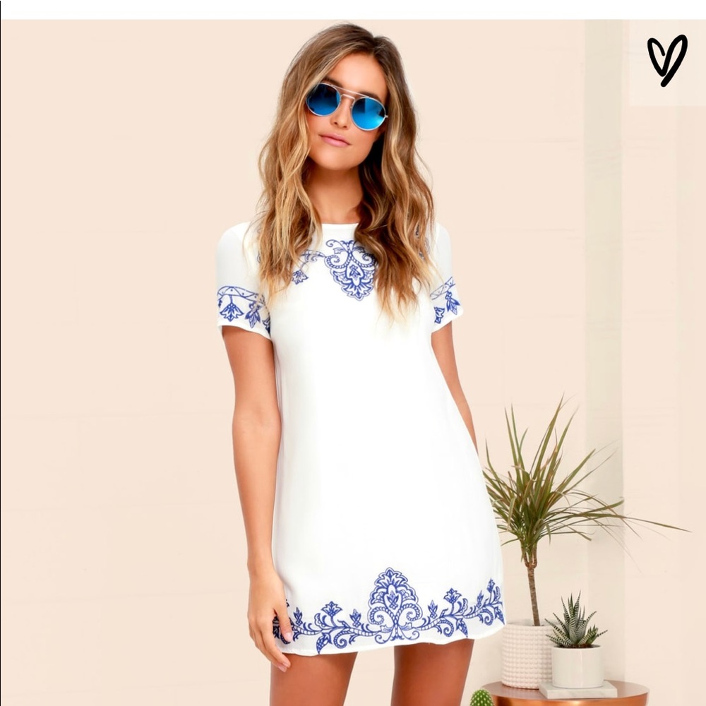 Lulus blue and ivory dress